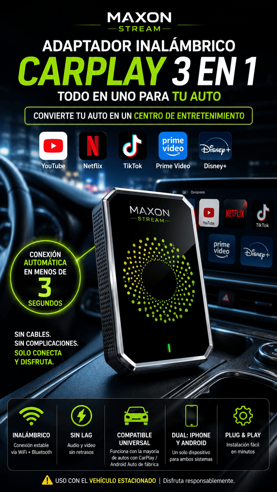 3 en 1 Adaptador Wireles CarPlay - AIBOX